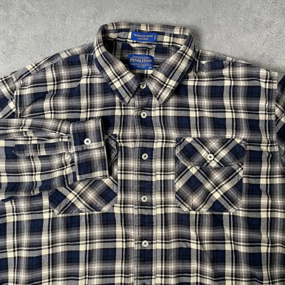 Pendleton Burnside Shirt Mens XXL Blue Plaid Cotton Flannel Button Long Sleeve
